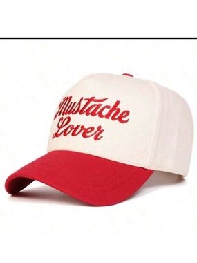 "Mustache Lover" White and Red Trucker Hat